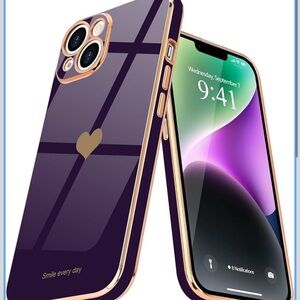 NEW iPhone 14 Plus Case Purple and Gold Heart Design